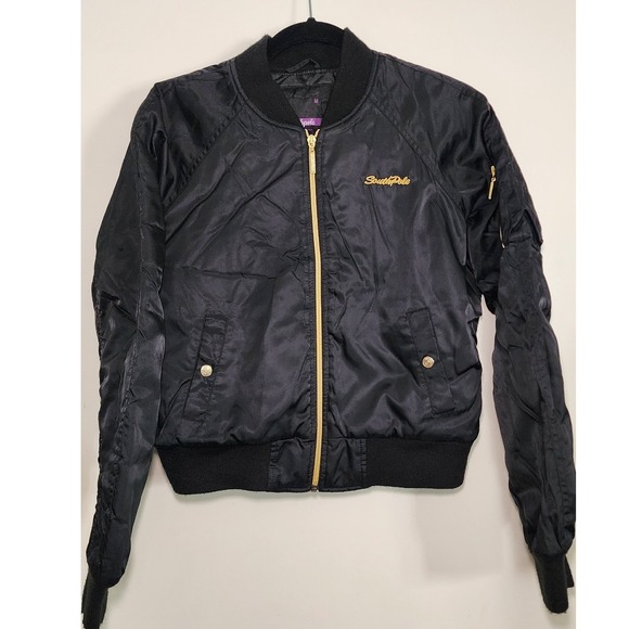 Southpole Jackets & Blazers - Y2K VTG Southpole Womens sz M Black Quilted Bomber Jacket Gold Zipper Streetwear